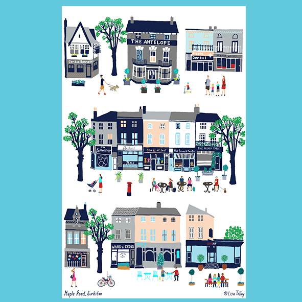 French Table tea towel blue square notecard image website